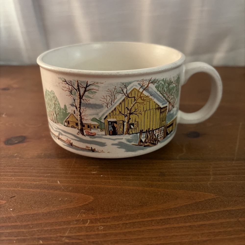 Sunnycraft Stoneware Collection Hand Decorated Korea Winter‎ Scene Mug Cup Soup